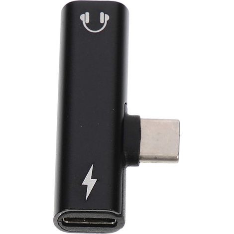 Adaptateur pour casque 2-en-1 USB-C vers prise audio 3,5 mm avec charge rapide-4X2CM-Black