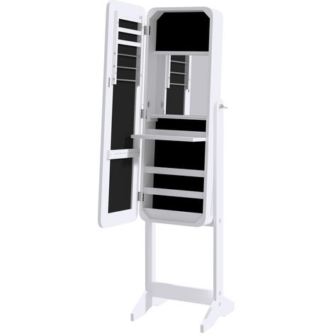 Armoire à bijoux avec miroir réglable et éclairage LED, bois blanc, 30 x 146 x 36 cm