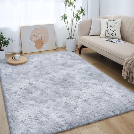 Tapis salon à poils longs moelleux lavable antidérapant 120 x 160 cm Tapis moderne gris doux pour chambre à coucher, chambre d'enfant (1/5)