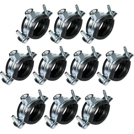 BUNTHAUS Lot de 10 Collier isophonique -support fixation avec joint - pour tuyau Ø 1'' 32-36mm - en acier zingué - à visser М8/М10 (1/5)