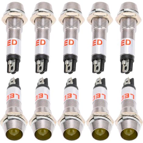 10 Voyants 24V DC Lampe Signal Témoin Acier Inoxydable 8mm Ampoule Jaune Lot (1/5)