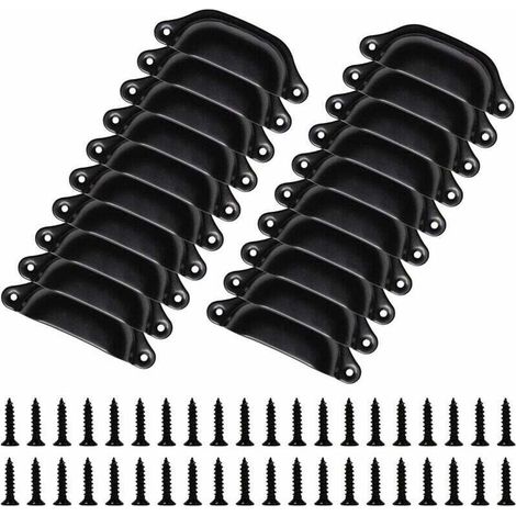 Lot de 20 Poignées Meubles Vintage de 98mm - Boutons en Forme de Coquille pour Tiroir, Placard - Avec Vis, Noir (1/4)