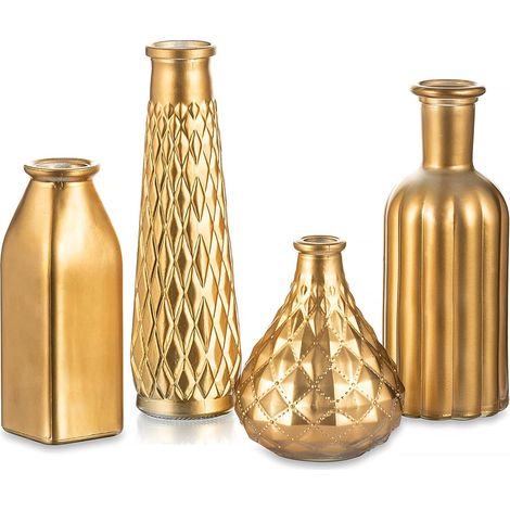 Vase Doré Vase Decoratif Design, 4 Vintage Petit Vases en Verre (1/5)