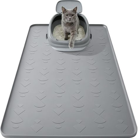 Cat Litter Mat, 86 x 22 cm, Silicone Cat Litter Mat, Waterproof, Easy to Clean (Grey) (1/5)