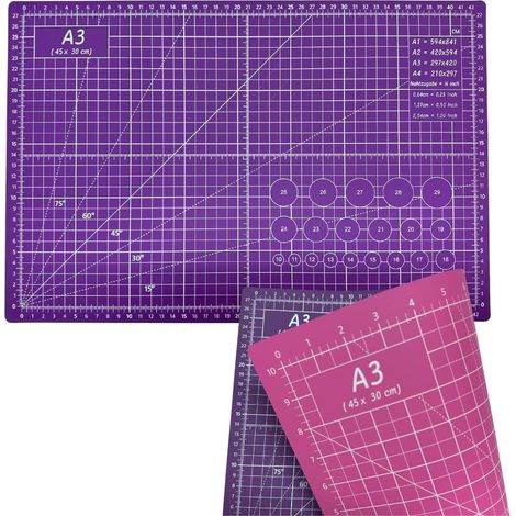 Tapis de Coupe Professionnel A3 Rose et Lilas  Idéal pour le Patchwork, la Couture et les Loisirs Créatifs  Auto-cicatrisant  45x30 cm  2 Couleurs pour une Meilleure Visibilité (1/5)
