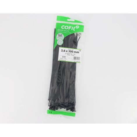 COLLIER NYLON 3.6mm x 300mm NOIR - paquet de 100 (1/2)