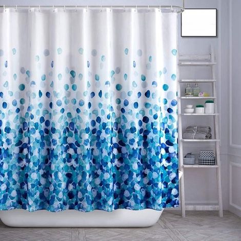 Tenda da doccia (1 pezzo), 180 x 180 cm, lavabile in lavatrice, in poliestere, con orlo appesantito e 12 ganci, tenda da bagno, fantasia a bolle blu (1/5)