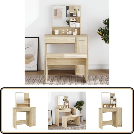 Coiffeuse avec miroir chêne sonoma 86,5x35x136 cm - Coiffeuse - Meuble De Chambre - Table De Maquillage - Vanity - Commode