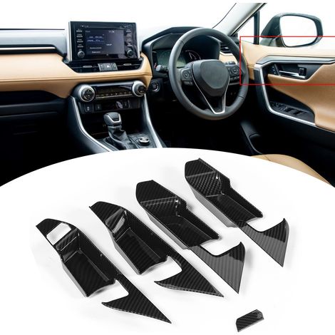 Lot de 5 garnitures de poignées de porte intérieures style fibre de carbone pour Toyota RAV4 2019 (conduite à droite). (1/5)