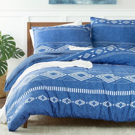 Bettwäsche-Set 155x220cm 3-teilig mit 2 Kissenbezügen 80x80cm, blau, Mikrofaser