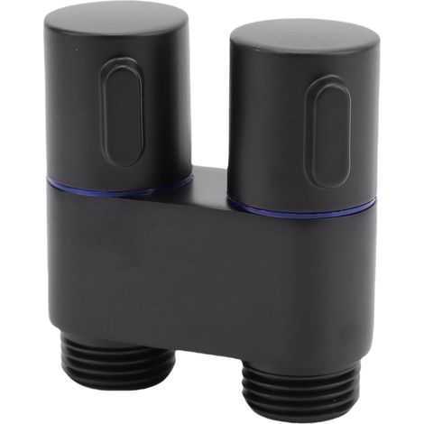 Robinet d'angle 1 entrée 2 sorties, filetage mâle G1/2, double commande, en métal, pour salle de bain, WC, bidet, balcon, noir (1/5)