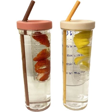 Lot de 2 gobelets durables avec filtre à fruits et paille, 700 ml – Matériau PC incassable, résistant aux fuites, rose/crème (1/5)