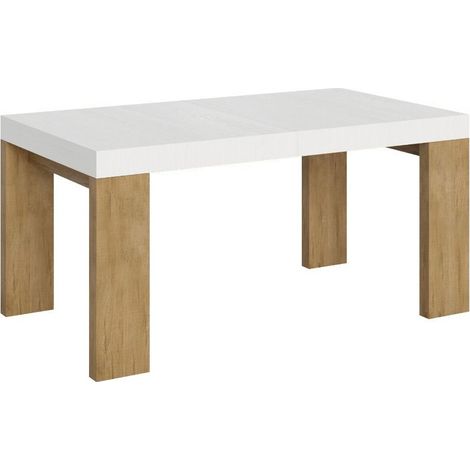 Table rectangulaire extensible blanche et bois naturel 160 à 420cm Ribo-Support 4 pieds (1/5)