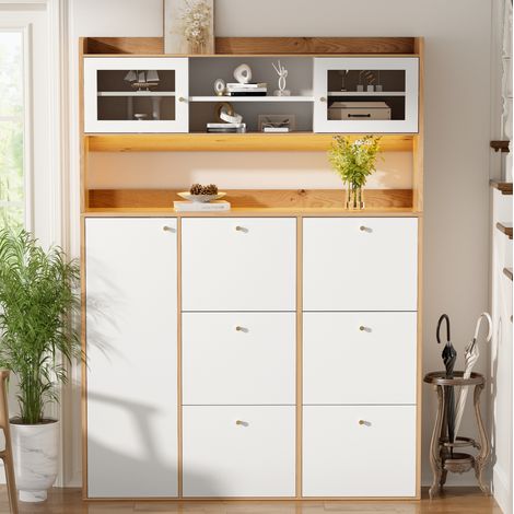 Mueble zapatero 130 x 25 x 180 cm de madera y vidrio con almacenaje para entrada FloraGrace (1/5)