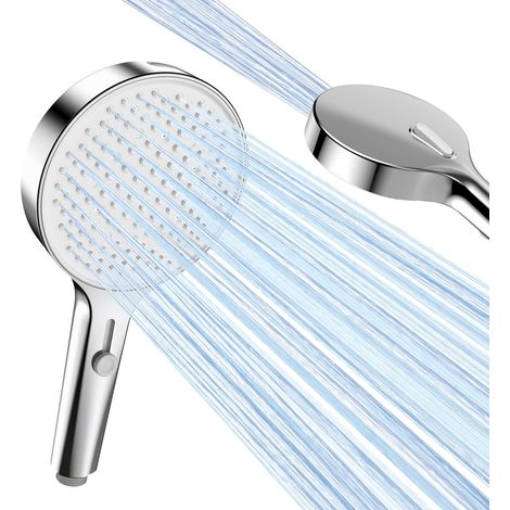 Pommeau de Douche à Haute Pression, Douchette Large de 13cm avec 3 Modes de Jet, Pomme de Douche Économiseur d'Eau Universelle Salle de Bain à Effet Pluie (1/4)