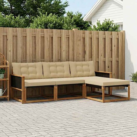 vidaXL Conjunto de sofás de exterior 4 uds. Natural y Beige (1/5)