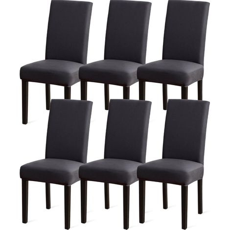 Stuhlhussen 6er Set Anthrazit Grau, Stretch Esszimmerstuhlbezug, Waschbar (1/5)