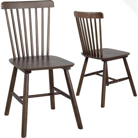 Ensemble de 2 chaises de bar style bistro café rétro vintage en bois massif verni Mona (bois teinté foncé) (1/5)