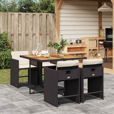 vidaXL Set de muebles jardín 5 pzas con cojines ratán sintético negro (1/5)
