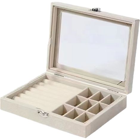 Boite A Bijoux - Boite De Rangement Pour Anneaux Et Boucles D Oreilles - Avec Couvercle Transparent Et Serrure Integree - 20 X 15 X 5 Cm - 1 Unite (1/5)