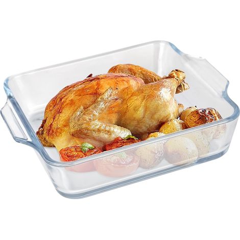 Fuente de vidrio para horno, cuadrada y duradera de 0,8 l, apta para horno y microondas. (1/5)