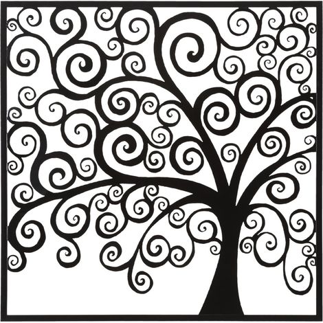 Pannello da parete Three Plus in ferro nero, albero della vita grande formato