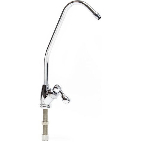 Wiltec Robinet d'eau pour évier – 130 x 19 x 285 mm – raccord 6,35 mm / 1/4" – 300 l/h – modèle D-04 – Chromé – pour Système Osmose Inverse (RO) Filtration Osmoseur (1/5)
