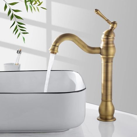 Robinet de salle de bain en laiton antique, robinet d'évier, robinet de lavabo de salle de bain pivotant à 360 degrés (1/4)