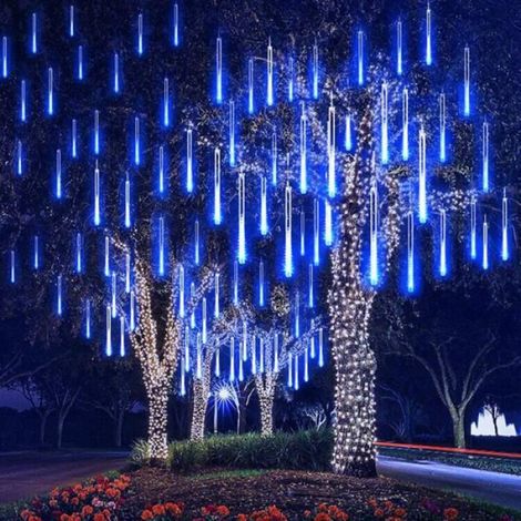 Guirlande 8 Tubes Pluie Tombant Lumière Bleu 288-LED pour Décor XMAS Fête Soirée Jardin Maison (1/4)