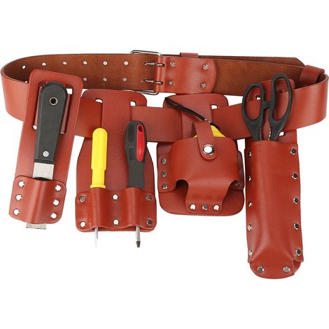 Étui porte-outils 5 en 1 en cuir pour échafaudage avec porte-outils pour niveau, clés et marteau (1/5)