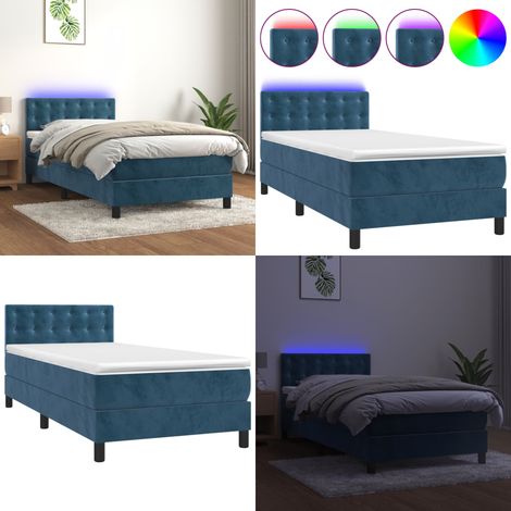 Boxspringbett mit Matratze & LED Dunkelblau 90x200 cm Samt - Boxspringbett - Doppelbett - Samtbett - Luxusbett - Schlafsofa - Home & Living (1/5)