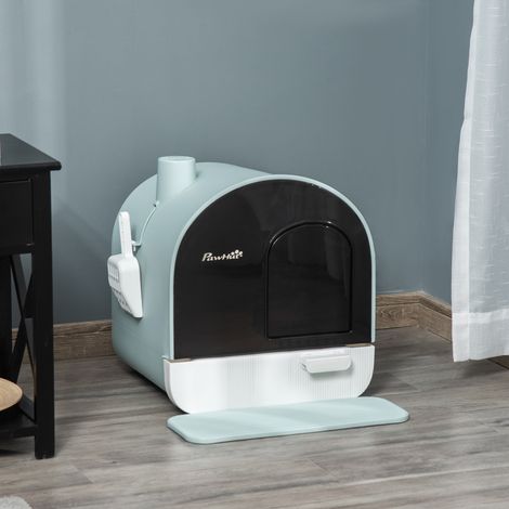 Cassetta igienica chiusa per gatti 47.5x45.5x46 cm, con tappetino raccogli lettiera, plastica verde (1/5)