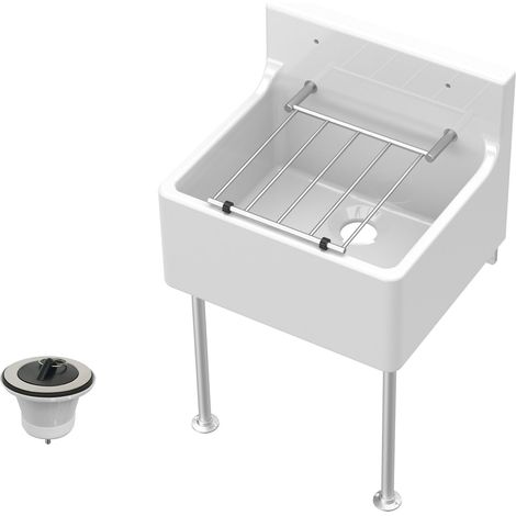 Traditional Fireclay Cleaner Sink with Waste and Legs - 455 x 362 x 396mm