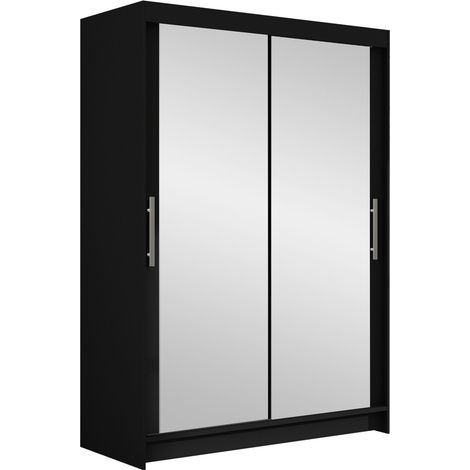 Mirjan24 – Armoire coulissante noire 200x120x58cm – 5 étagères stratifiées – Bords protégés ABS – Fabriquée en Union Européenne (1/4)