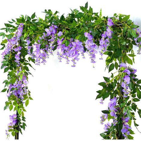 Guirlande de glycine artificielle 2 x 7 pi, plantes et fleurs décoratives pour cérémonie, maison et mariage (Lilas)