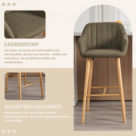 Tabourets de bar modernes style européen avec dossier et accoudoirs hauts,siège lin et pieds bois pour cuisine îlot espace à manger,lot de deux-Chi.