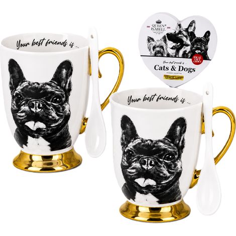 Juego de tazas de porcelana con diseño de bulldog francés de la reina Isabel, regalo premium (1/5)
