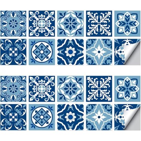 20 unidades, Adhesivos azulejos, Calcomanías azulejos, Papel tapiz, Adhesivos azulejos, Adhesivos azulejos, Adhesivos PVC, 1515 cm, Azul (1/5)