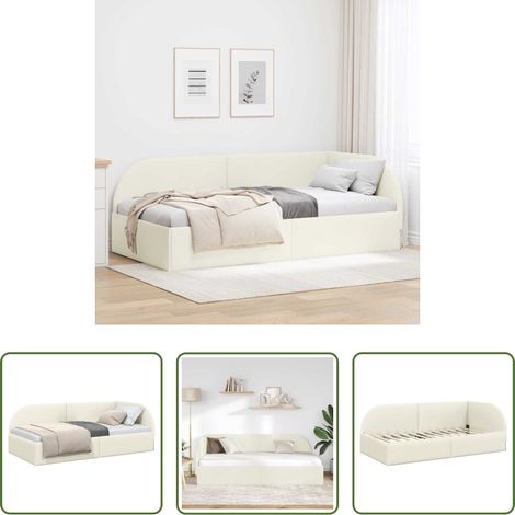 Ecksofa - Eckbettgestell mit Kopfteil Creme 80 cm x 200 cm Samt (1/5)