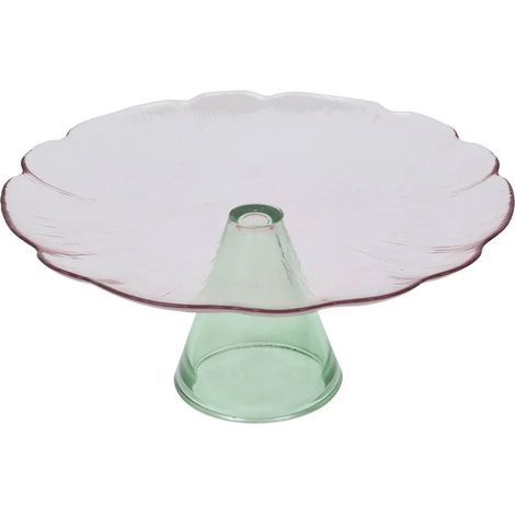 Présentoir à Gâteaux en Verre "Fleur" 28cm Rose & Vert (1/2)
