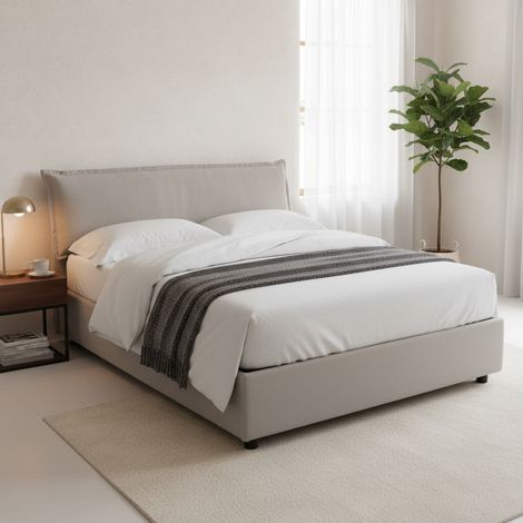 Talamo Italia Cama matrimonial Clorinda, Cama contenedor con funda extraíble con cabecero tapizado y estructura de cama, 100% Made in Italy, con colchón de Cm 160x200 incluido, Gris, con embalaje refo (1/5)