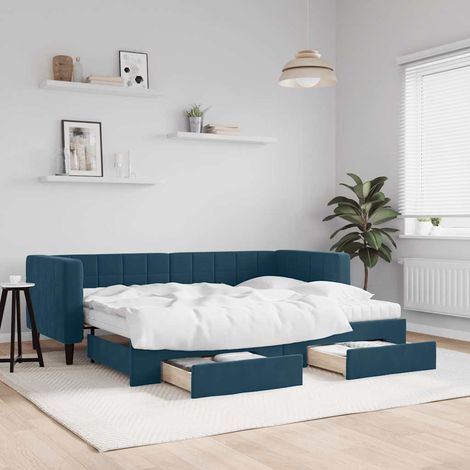 Tagesbett Ausziehbar mit Schubladen Blau 80x200 cm Samt (1/5)