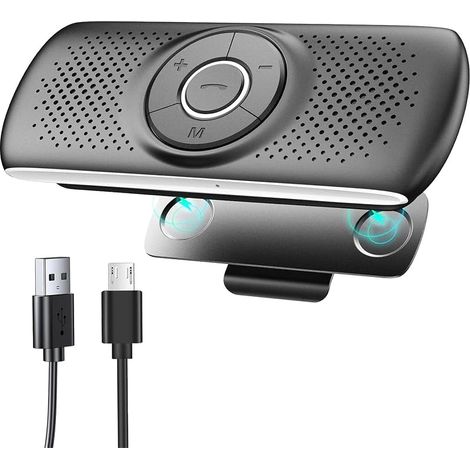 Kit Main Libre Voiture Bluetooth 5.0 avec Clip, Emplacement pour Carte TF, Microphone Intégré, Prise en Charge de Siri et Google Assistant, pour la Musique, Le GPS et Les Appels (1/5)