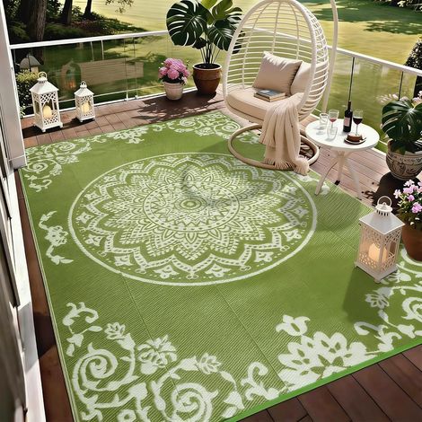 Tapis Exterieur Resistant Pluie Réversible 180x270cm Tapis Exterieur Terrasse Tapis extérieur pour Balcon, Terrasse, Jardin, Camping, Pique-Nique(Vert (1/5)