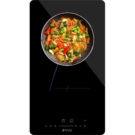 EVVO Placa Inducción 2 zonas de cocinado V31, Potencia máxima 3.500W, 9 niveles, máx diámetro 18 cm, booster, control táctil, indicador de calor