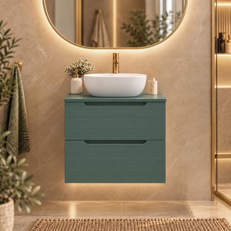 Kibath Mueble de baño con Lavabo BOREAL 60x45 cm acabado Verde Lago mate 2 cajones suspendido (1/5)