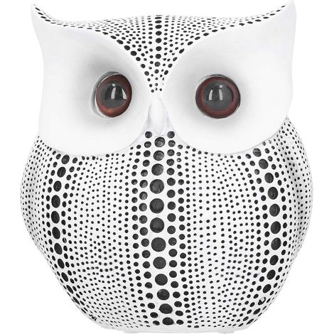 Statue de hibou à points ronds résine blanche artisanale décoration de bureau maison (1/5)