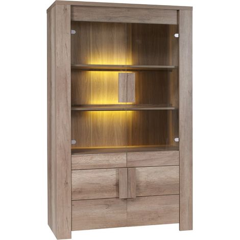 Großer Schaukasten mit 2 Glastüren und 2 Holztüren - Kollektion FARRA - helles Eichenholz
