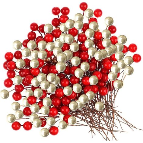 Baies Holly, baies artificielles, baies de Noël, pendentifs de Noël, 100 baies de Noël pour décorer les guirlandes de Noël (1/2)