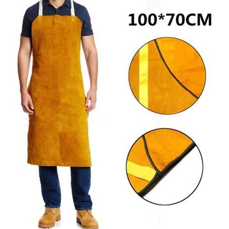 Tablier De Soudeur - Cuir De Vachette - 100x70cm - Jaune - Trois Coutures (1/4)